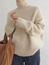 Women's Relaxed-Fit Long-Sleeve Knit Sweater – Turtleneck And Ribbed Cuffs