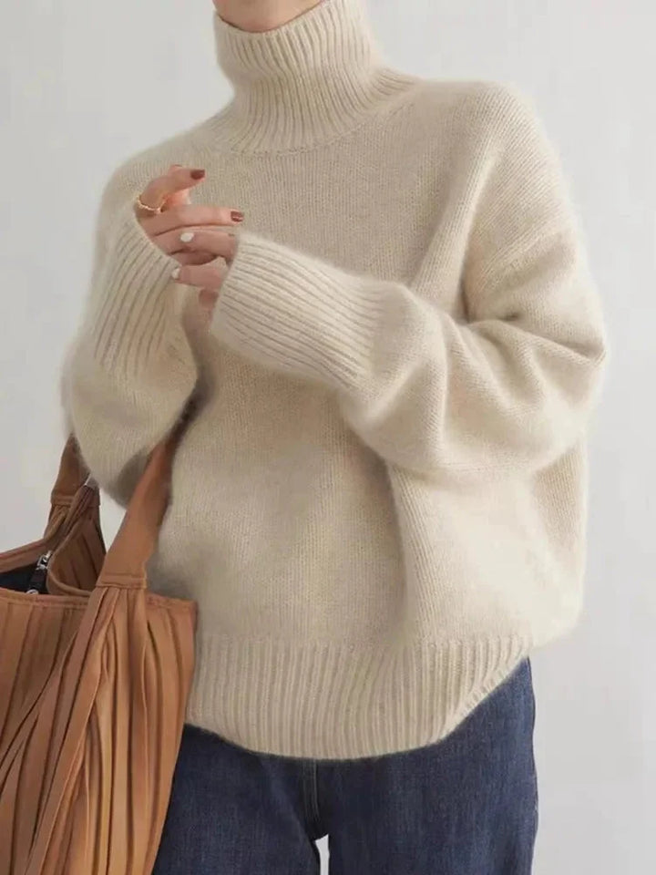 Women's Relaxed-Fit Long-Sleeve Knit Sweater – Turtleneck And Ribbed Cuffs