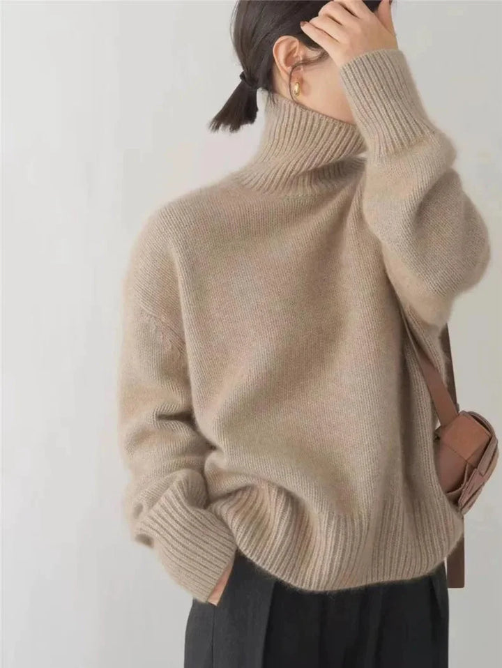 Women's Relaxed-Fit Long-Sleeve Knit Sweater – Turtleneck And Ribbed Cuffs