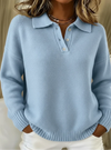Women's Relaxed-Fit Long-Sleeve Polo Knit Sweater – Button Placket