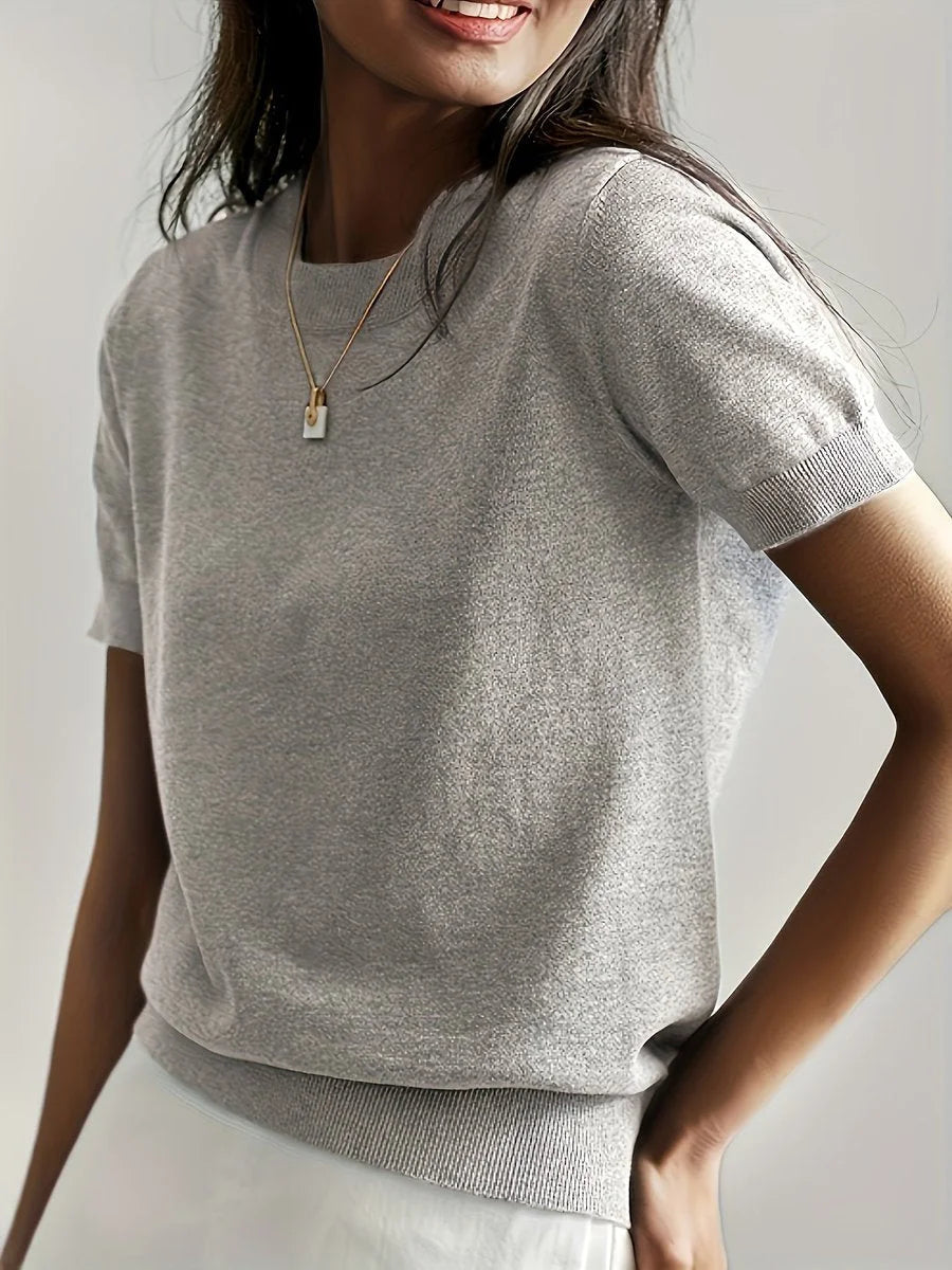 Women's Relaxed-Fit Short-Sleeve Knit Sweater Top