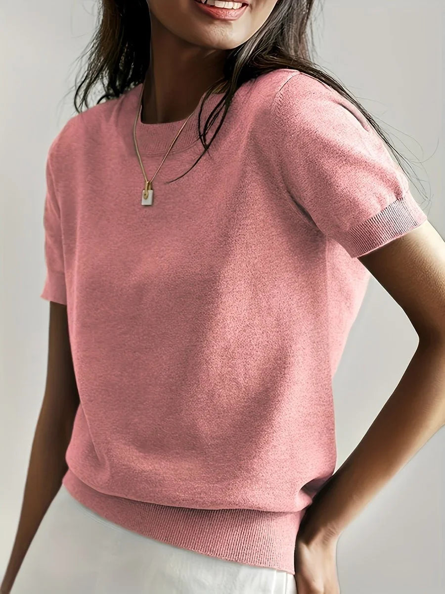 Women's Relaxed-Fit Short-Sleeve Knit Sweater Top