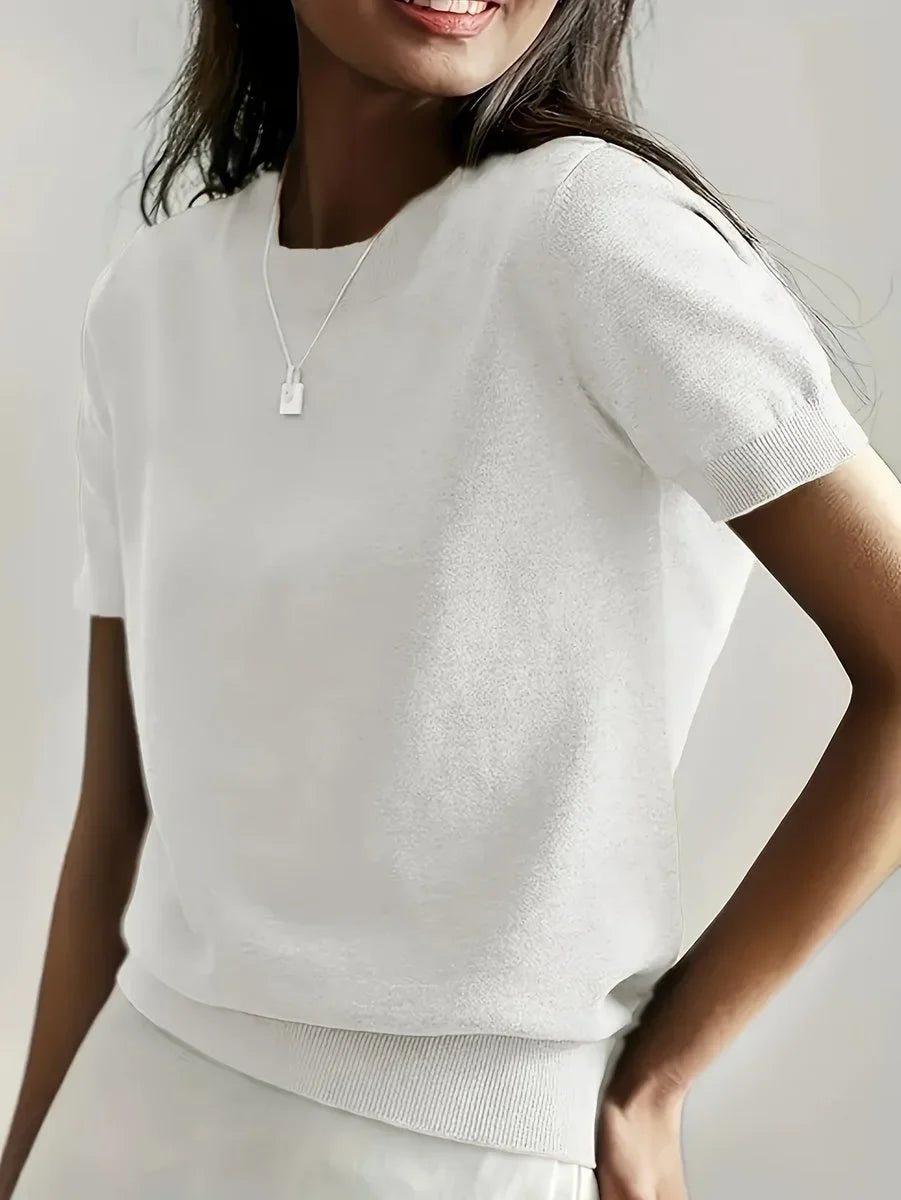 Women's Relaxed-Fit Short-Sleeve Knit Sweater Top