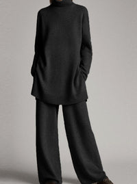 Women's Two-Piece Set – Turtleneck Knit Lounge Set