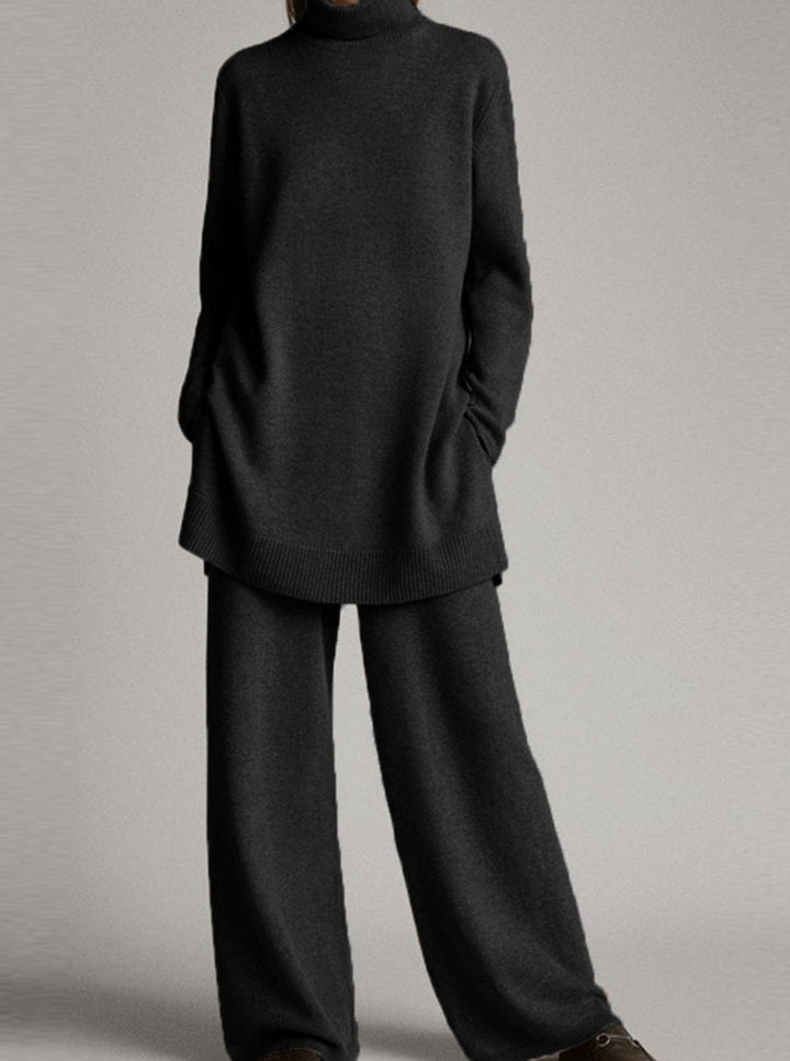 Women's Two-Piece Set – Turtleneck Knit Lounge Set
