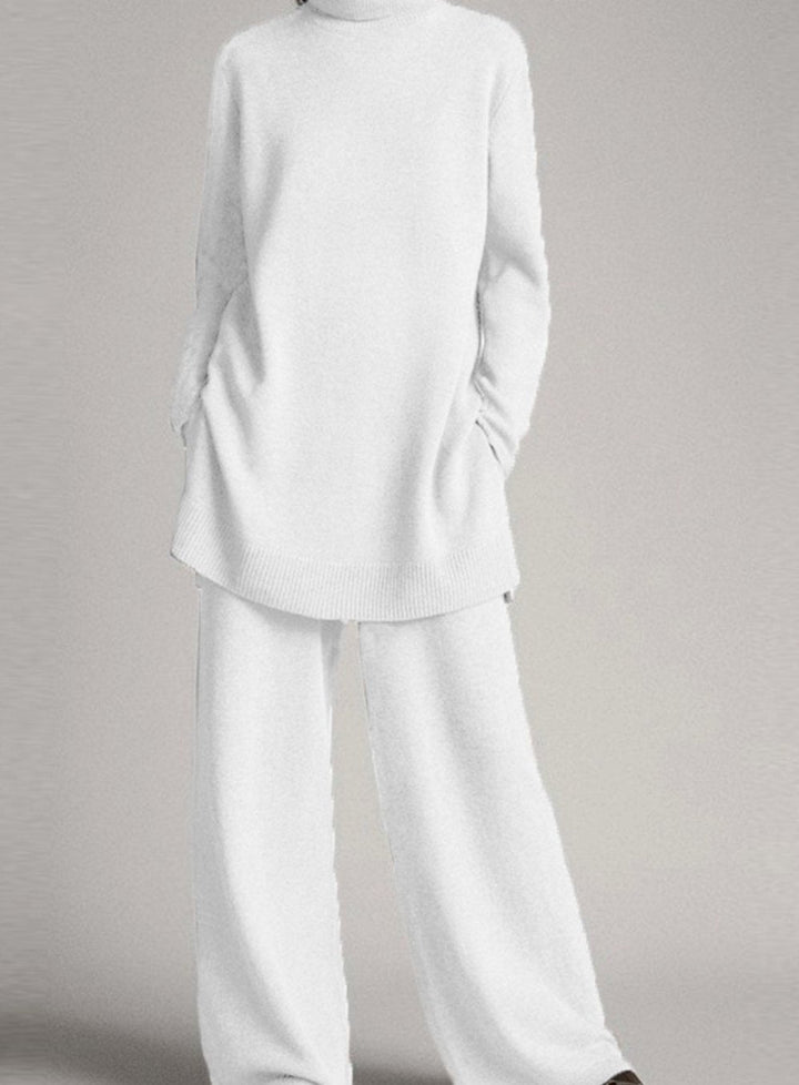 Women's Two-Piece Set – Turtleneck Knit Lounge Set