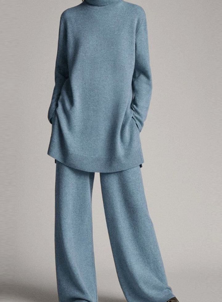 Women's Two-Piece Set – Turtleneck Knit Lounge Set