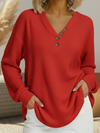 Women's Relaxed Long Sleeve Waffle Knit Sweater – Button V-Neck