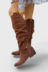 Women's Retro Brown Suede Knee-High Boots – Slouchy Shaft And Side Zipper