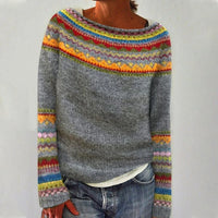 Women's Retro Colorful Striped Knit Pullover Sweater