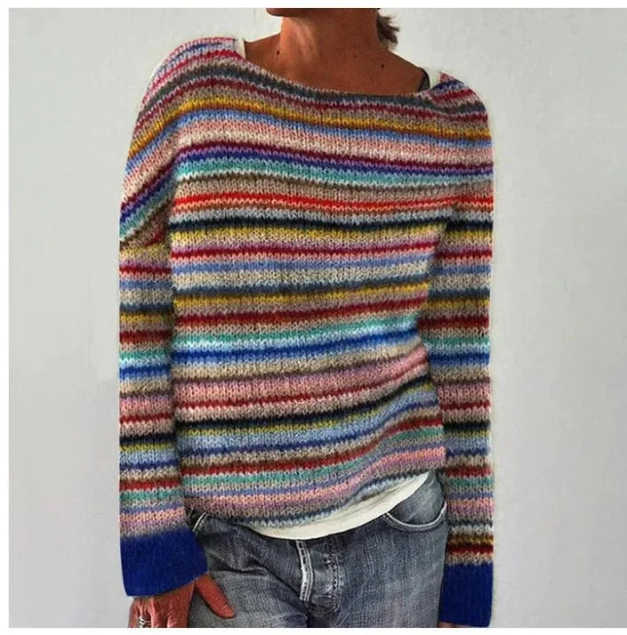 Women's Retro Striped Relaxed-Fit Knit Sweater