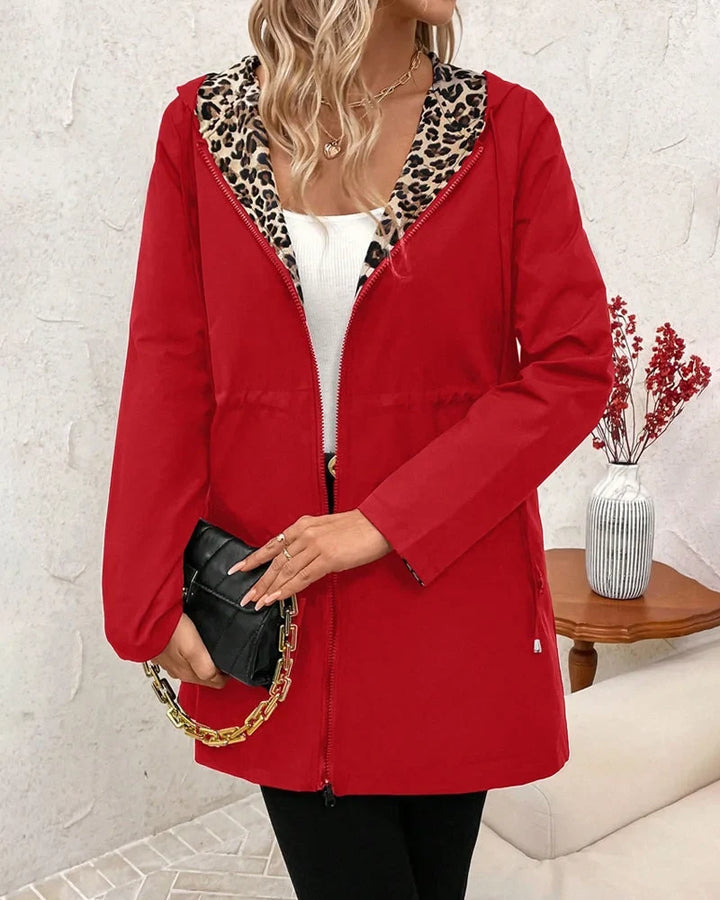 Women's Reversible Hooded Leopard Print Jacket – Drawstring Waist