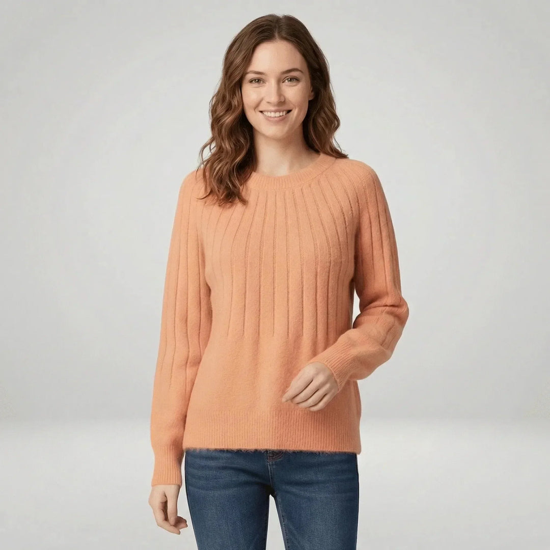 Women's Ribbed Crew Neck Knitted Jumper