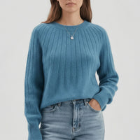 Women's Ribbed Crew Neck Knitted Jumper