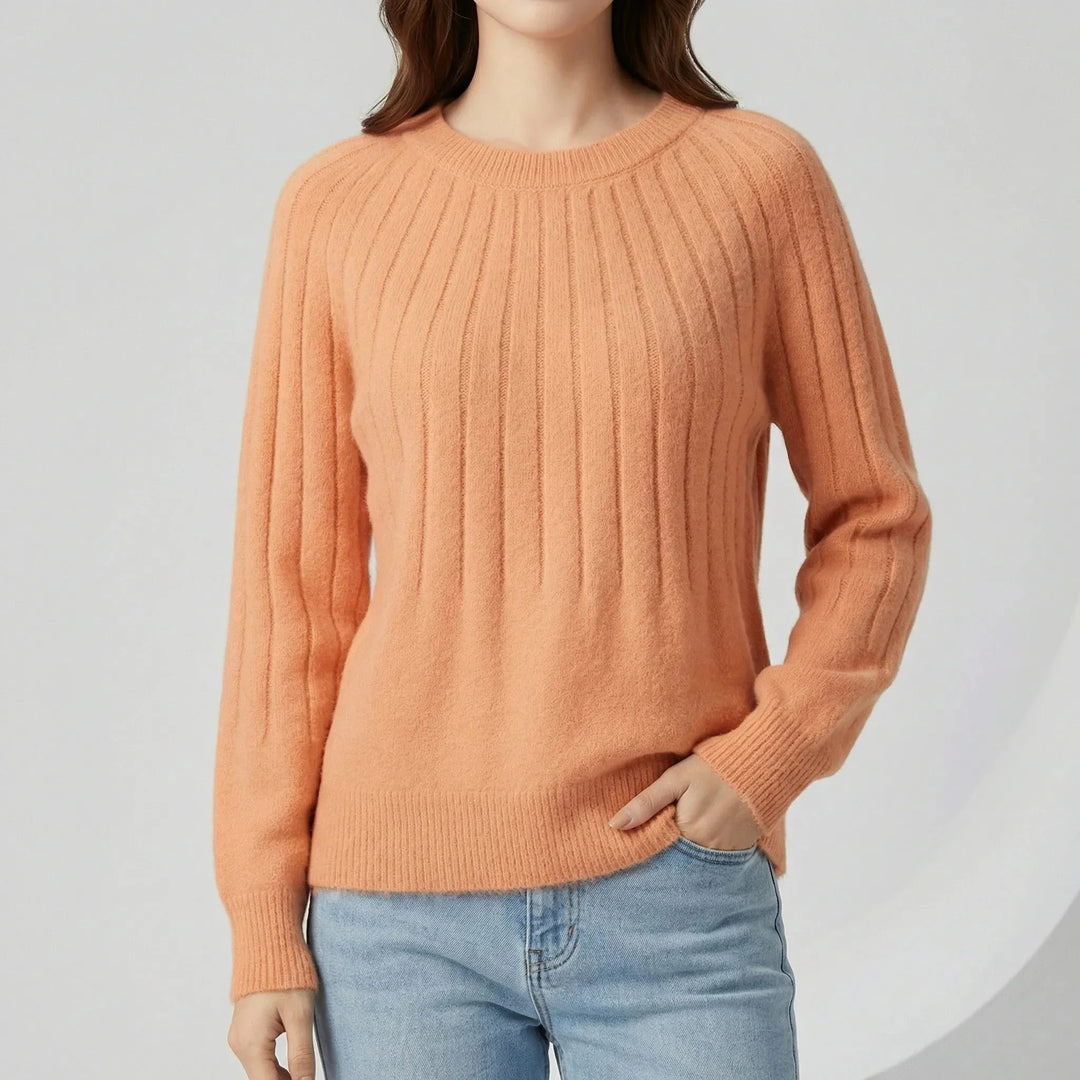 Women's Ribbed Crew Neck Knitted Jumper