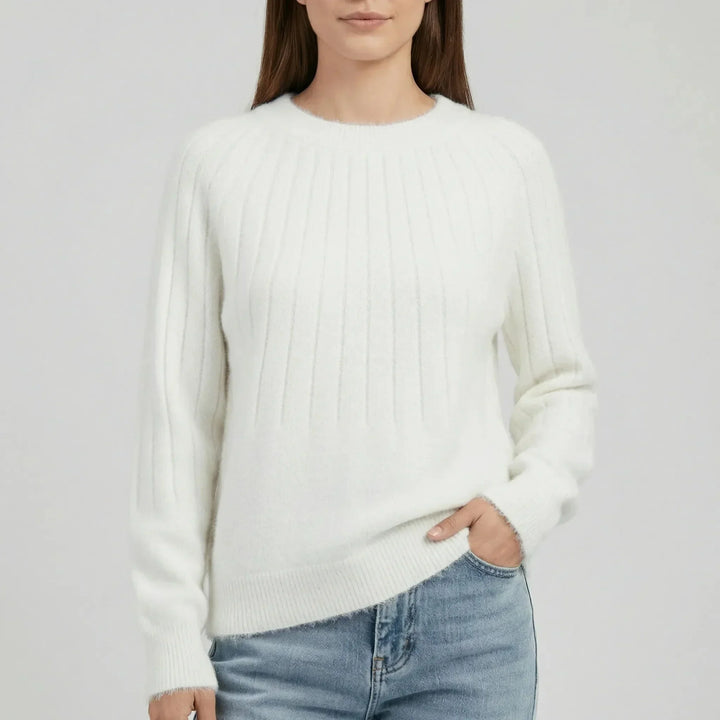 Women's Ribbed Crew Neck Knitted Jumper