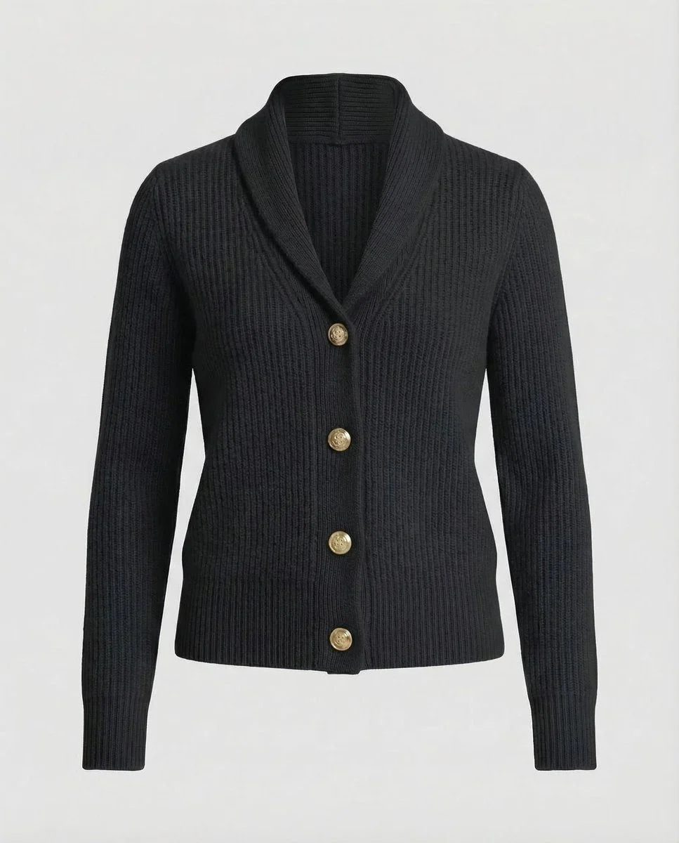 Women's Ribbed Knit Button-Front Lapel Collar Cardigan