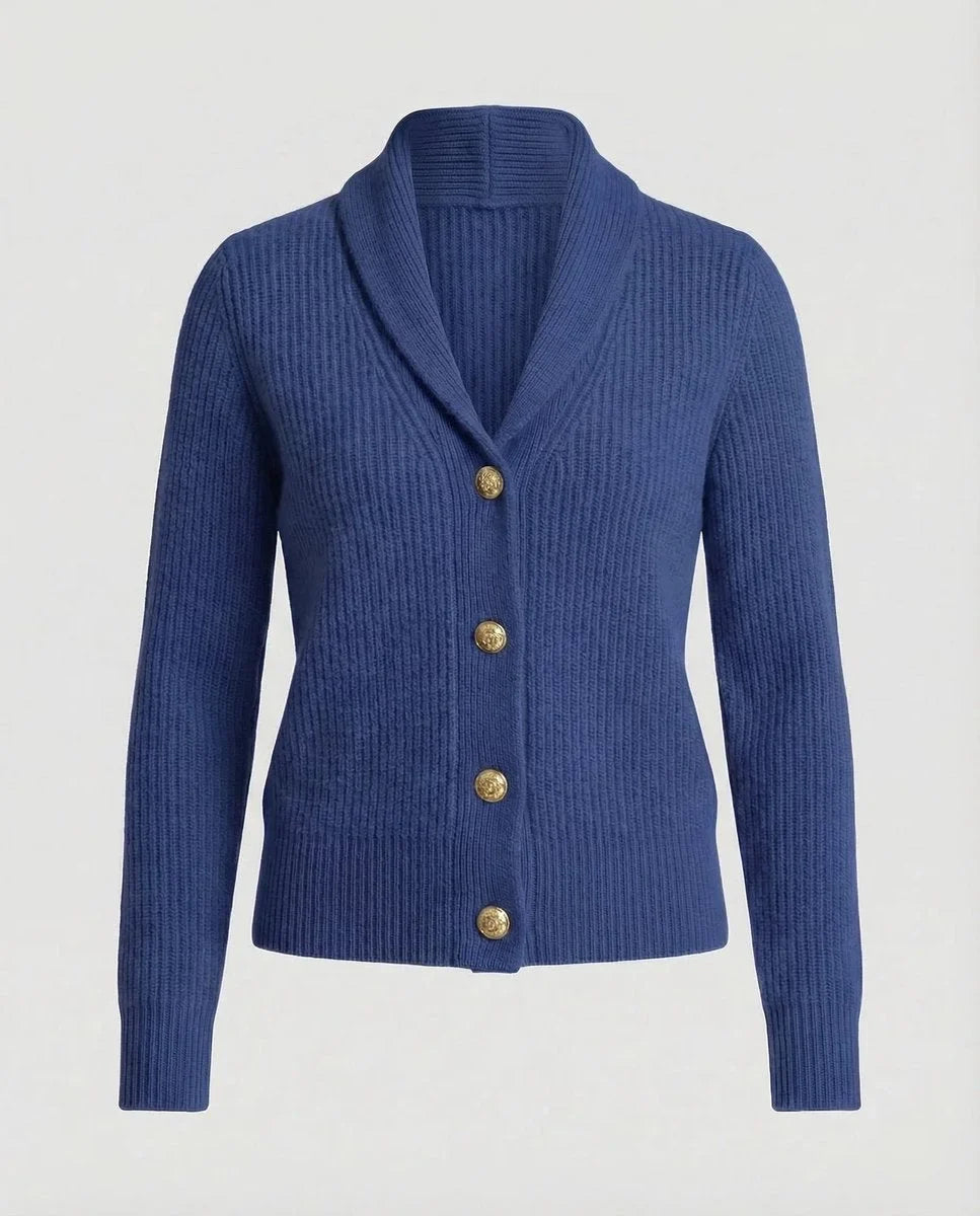 Women's Ribbed Knit Button-Front Lapel Collar Cardigan