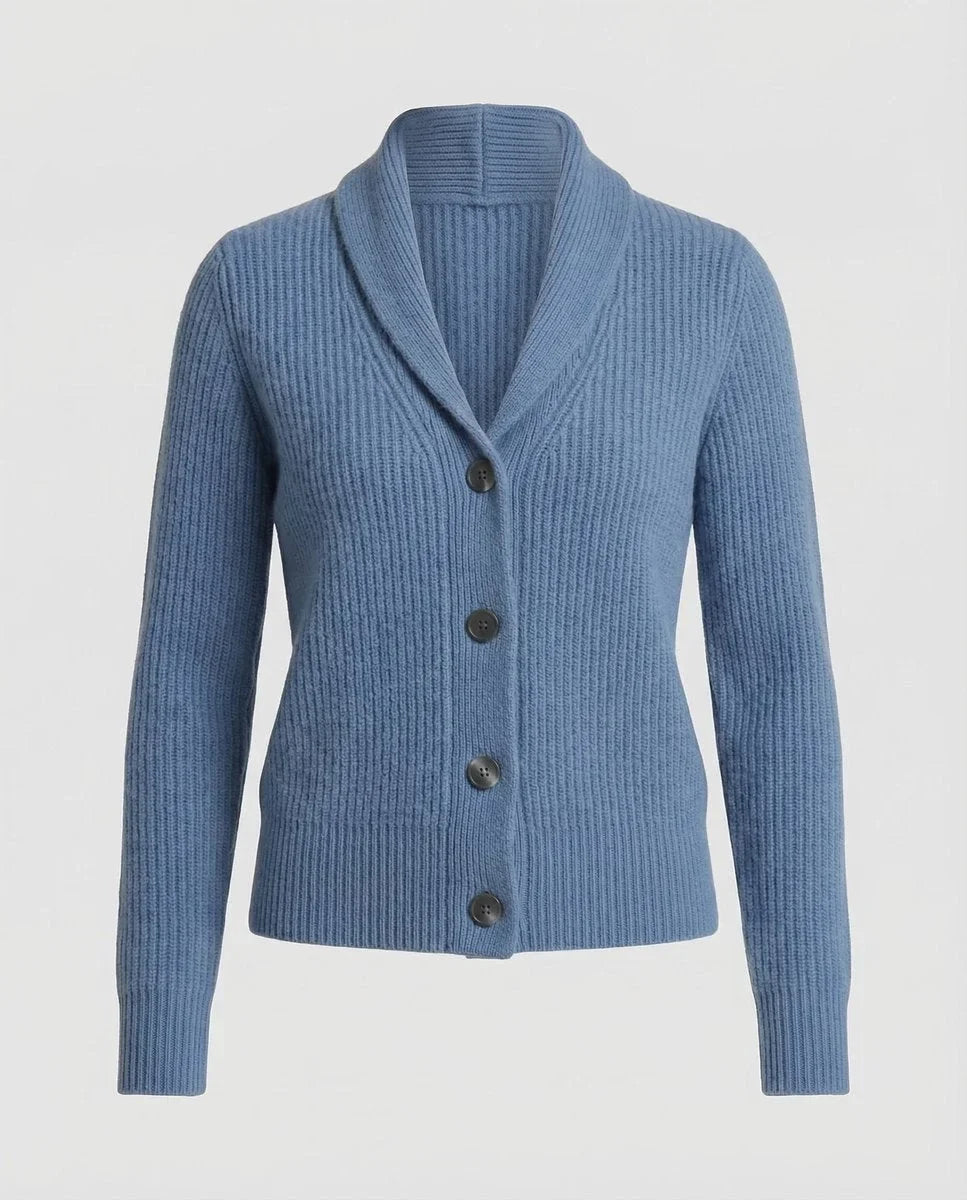 Women's Ribbed Knit Button-Front Lapel Collar Cardigan
