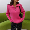 Women's Ribbed Knit Sweater – Half-Zip Polo Collar And Long Raglan Sleeves