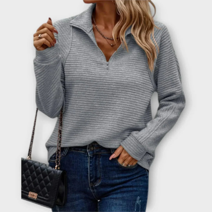 Women's Ribbed Knit Sweater – Half-Zip Stand-Up Collar