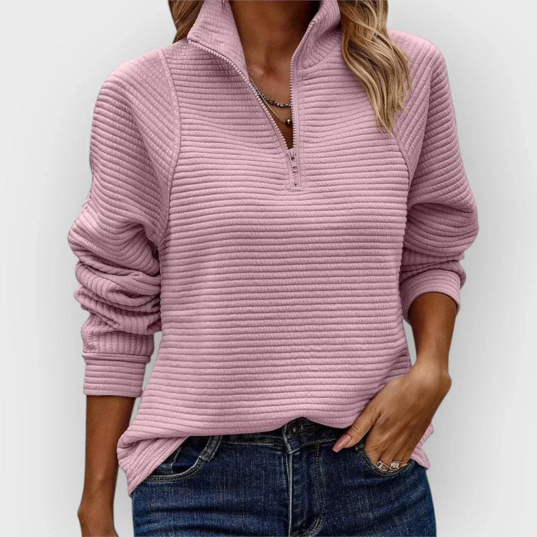 Women's Ribbed Knit Sweater – Half-Zip Stand-Up Collar