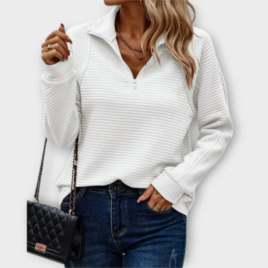 Women's Ribbed Knit Sweater – Half-Zip Stand-Up Collar