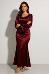 Women's Maxi Dress – Long Sleeve Satin Fishtail