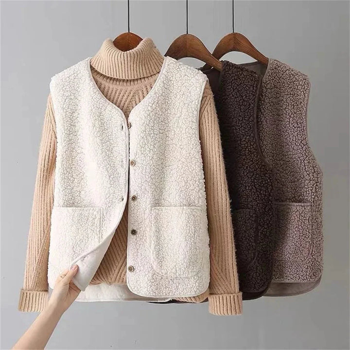 Women's Sherpa Button-Up Vest Gilet – V-Neck