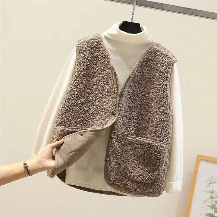 Women's Sherpa Fleece Button-Front Puffer Vest