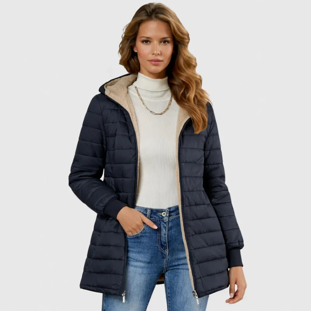Women's Sherpa-Lined Puffer Jacket – Hood And Ribbed Cuffs
