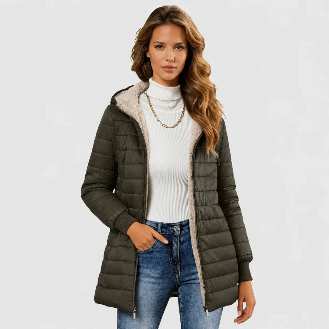 Women's Sherpa-Lined Puffer Jacket – Hood And Ribbed Cuffs