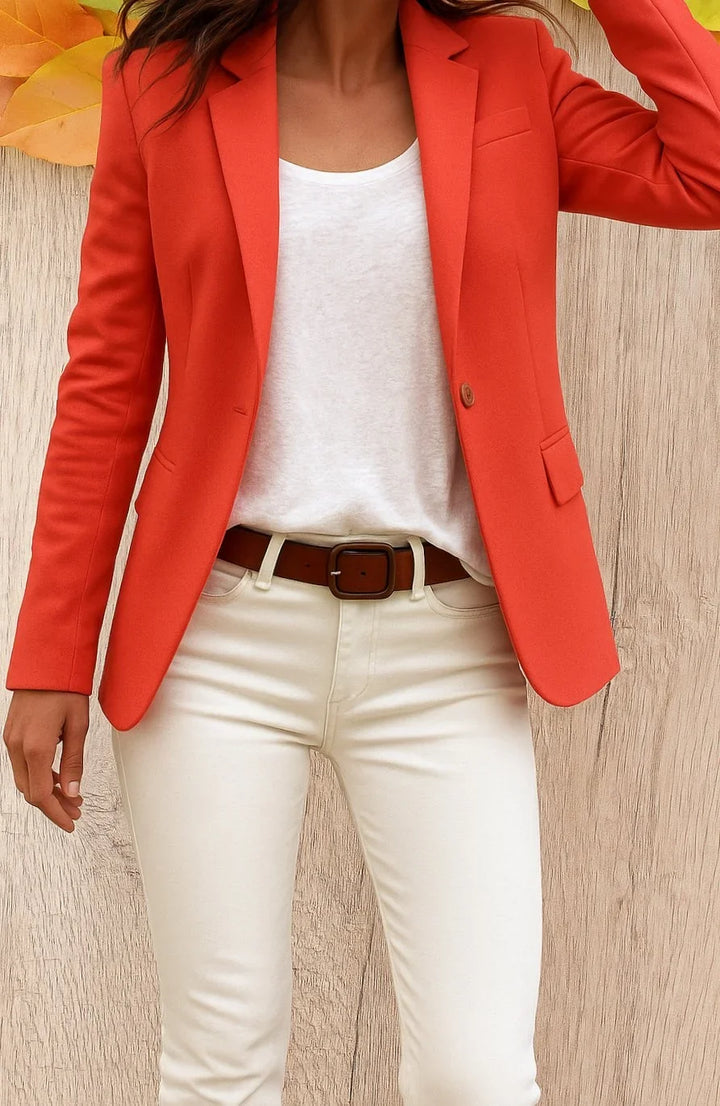 Women's Single Button Fitted Office Blazer Tailored Jacket