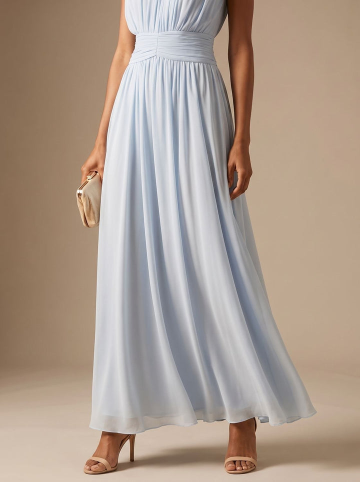 Women's Maxi Dress – Pleated Ruched Waist
