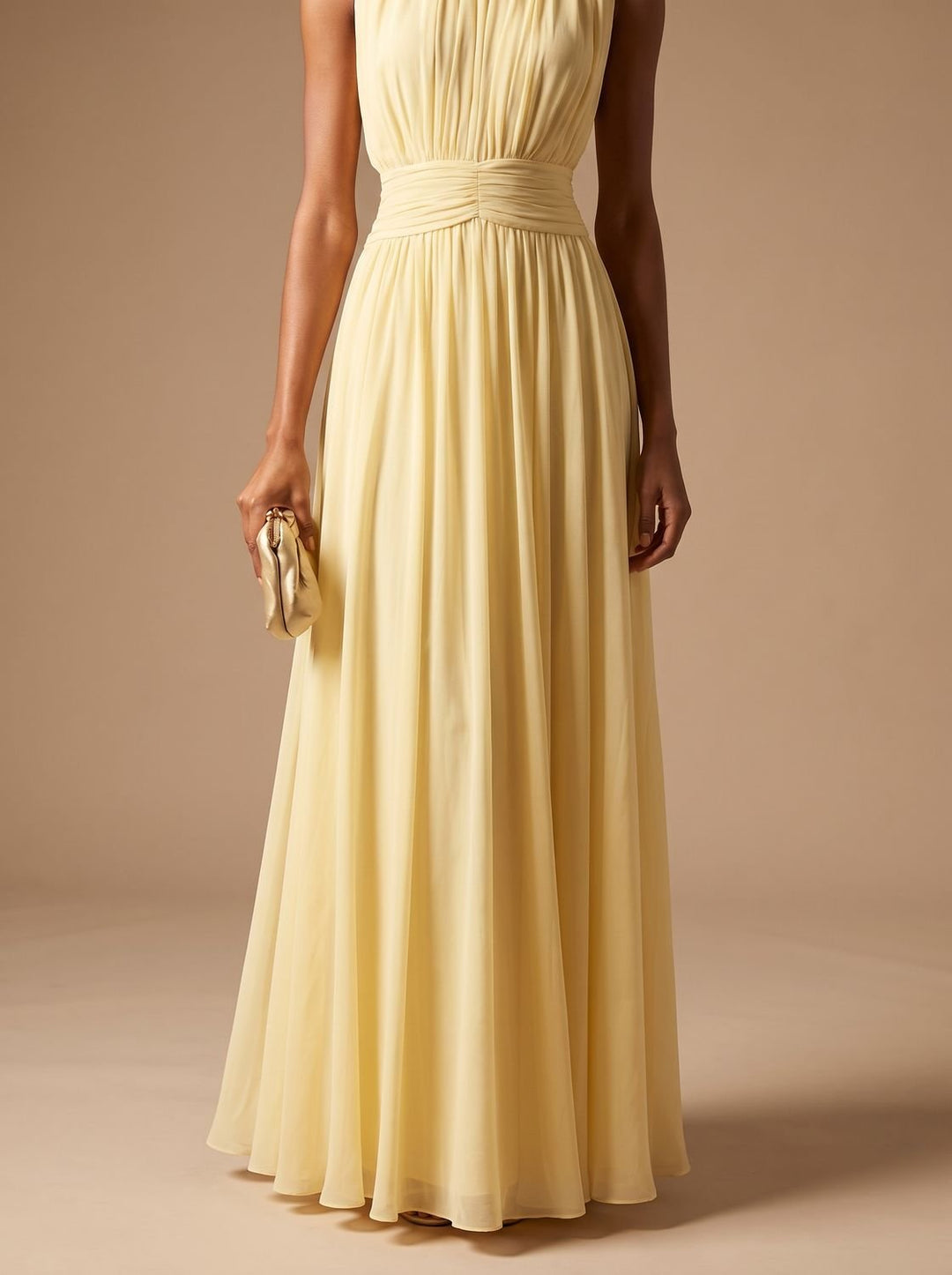 Women's Maxi Dress – Pleated Ruched Waist