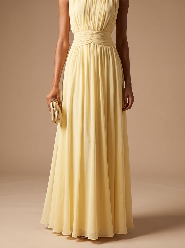 Women's Maxi Dress – Pleated Ruched Waist