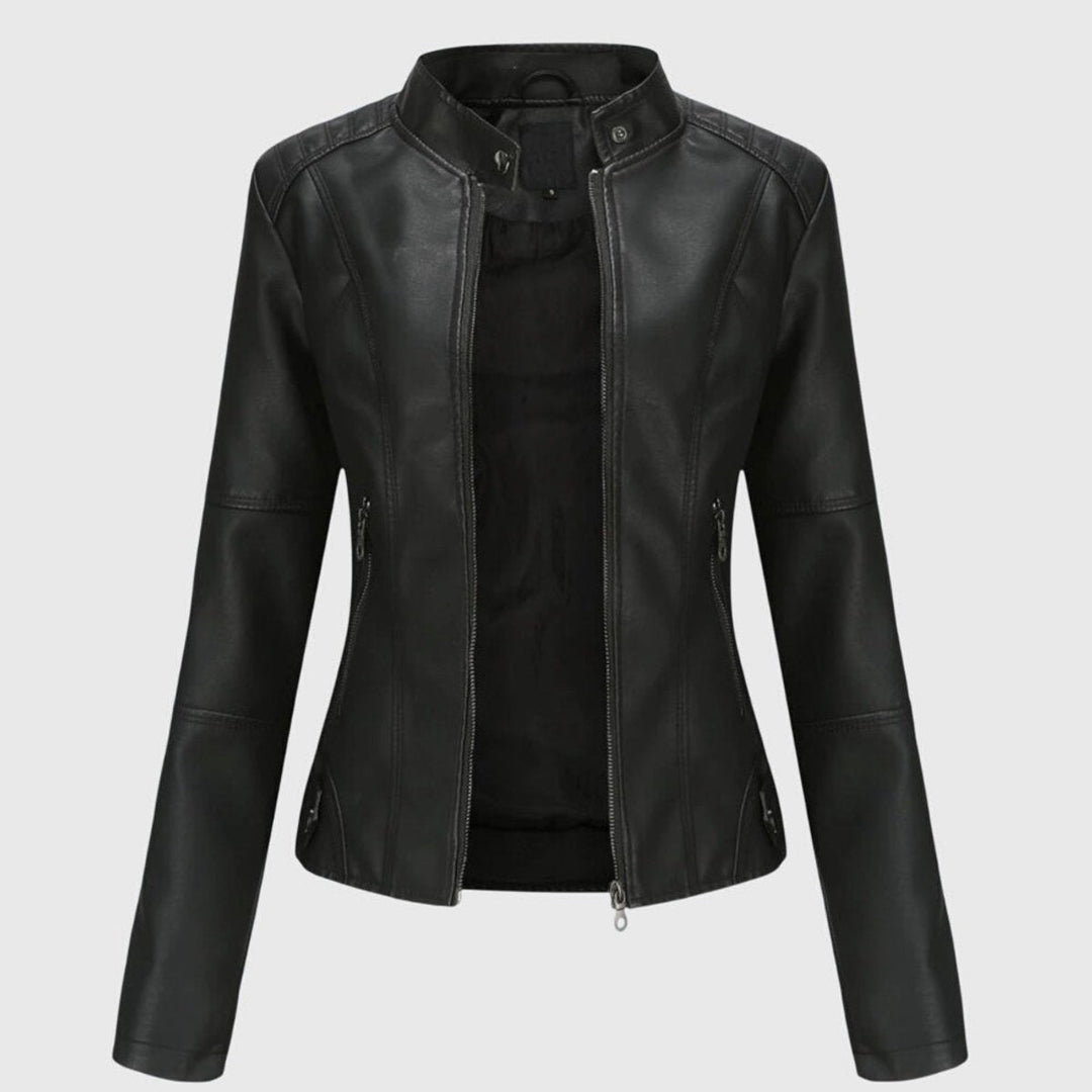 Women's Jacket – Faux Leather High-Collar Biker