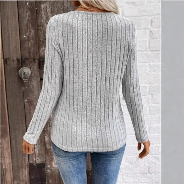 Women's Slim-Fit Ribbed Knit Sweater – V-Neck Long-Sleeves