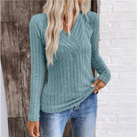 Women's Slim-Fit Ribbed Knit Sweater – V-Neck Long-Sleeves