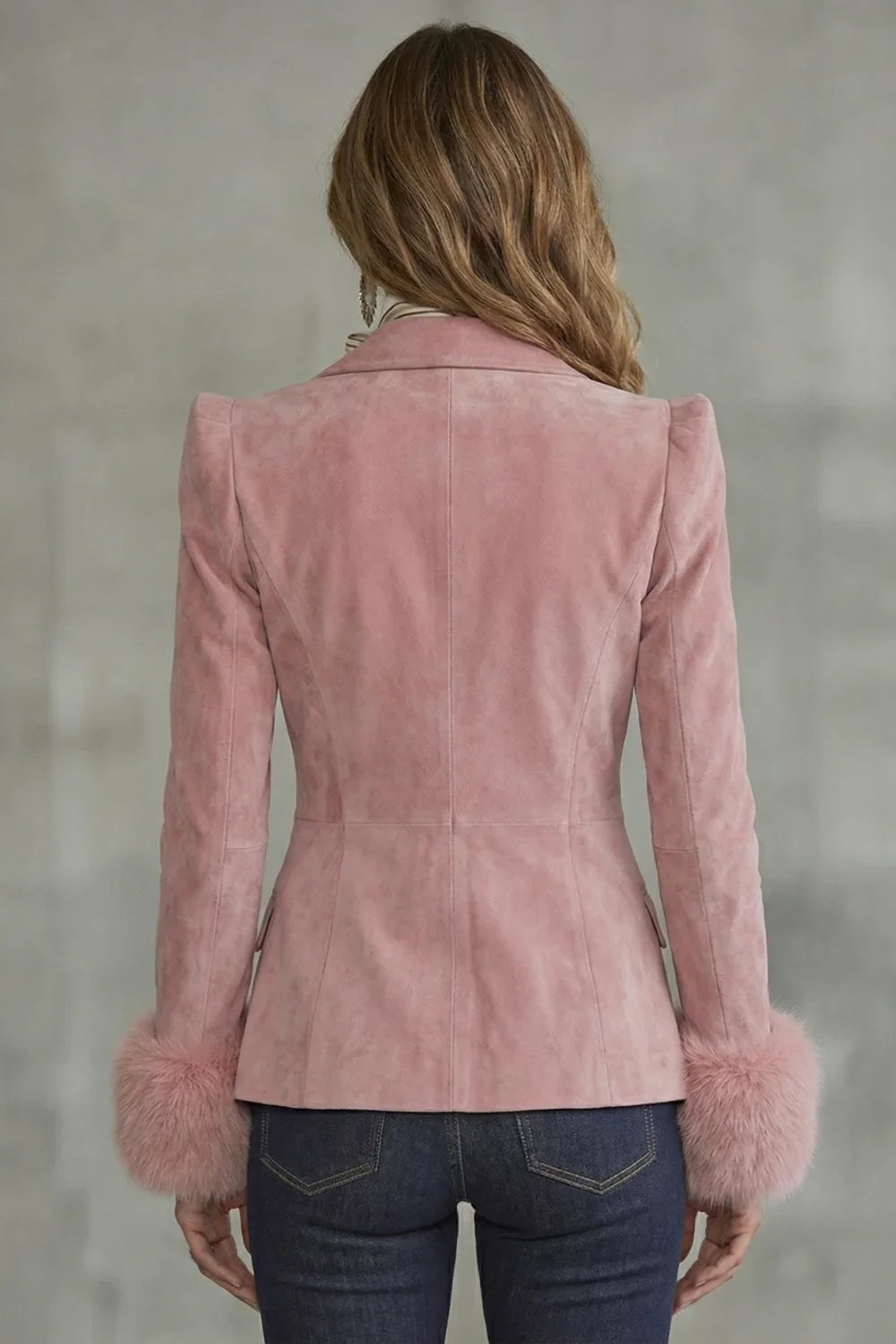 Women's Slim Fit Suede Blazer – Faux Fur Cuffs
