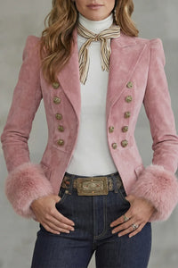 Women's Slim Fit Suede Blazer – Faux Fur Cuffs