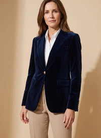 Women's Slim-Fit Velvet Gold-Button Blazer