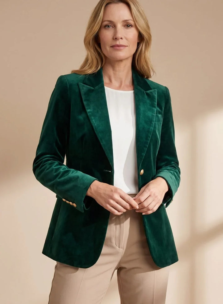 Women's Slim-Fit Velvet Gold-Button Blazer