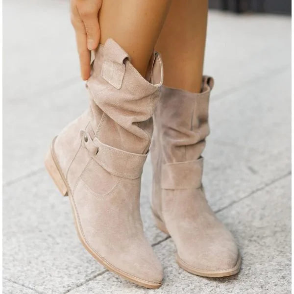 Women's Slouchy Suede Ankle Boots – Zipper Closure And Buckle-Strap