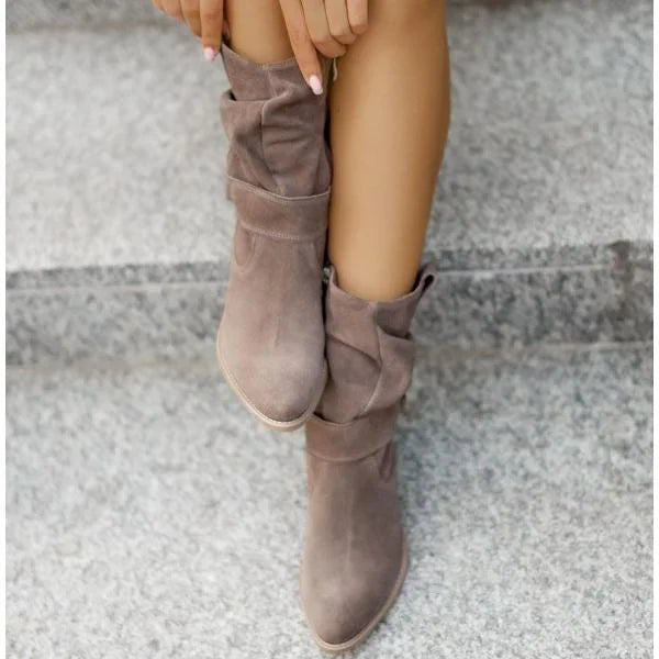 Women's Slouchy Suede Ankle Boots – Zipper Closure And Buckle-Strap