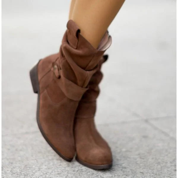 Women's Slouchy Suede Ankle Boots – Zipper Closure And Buckle-Strap