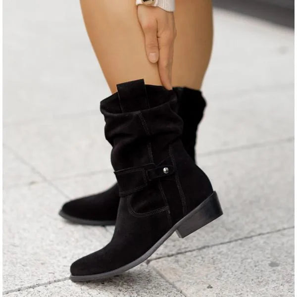 Women's Slouchy Suede Ankle Boots – Zipper Closure And Buckle-Strap