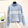 Women's Snowflake Relaxed Fit Knit Sweater – Ribbed Mock Neck