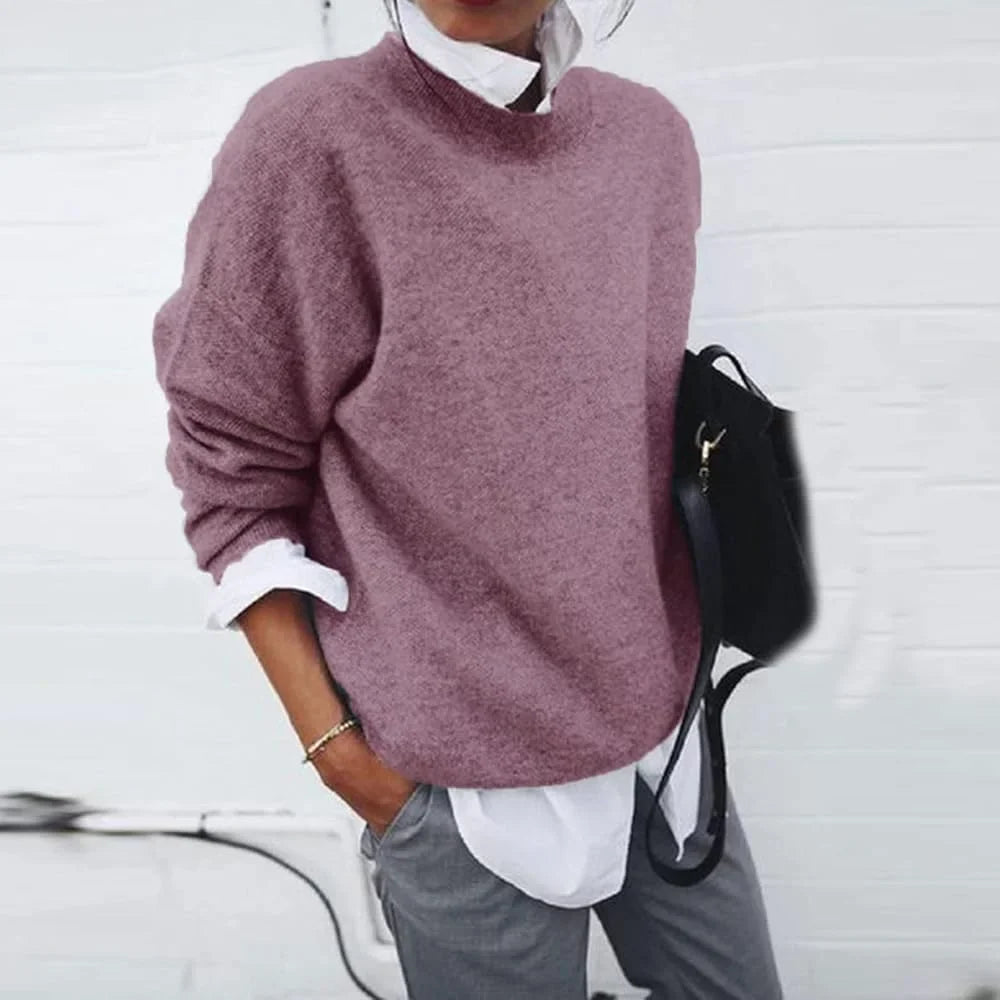 Women's Soft Everyday Knit Sweater – Crew-Neck Long Sleeves And Relaxed Fit