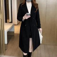 Women's Solid Midi Coat – Double-Breasted Closure